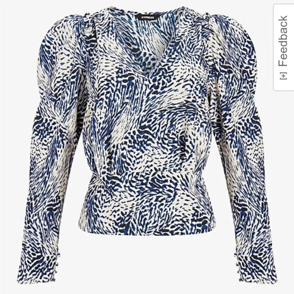 Express XL Printed Puff Sleeve V-Neck Top